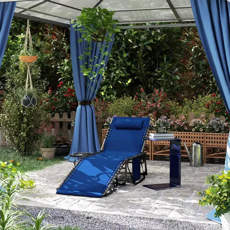 Outsunny Chaise longue pliante de bronzage extérieure avec dossier réglable 5 niveaux, table latérale, oreiller, poche pour cour, plage, piscine