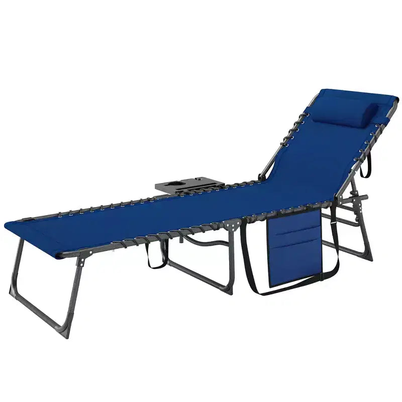 Outsunny Chaise longue pliante de bronzage extérieure avec dossier réglable 5 niveaux, table latérale, oreiller, poche pour cour, plage, piscine