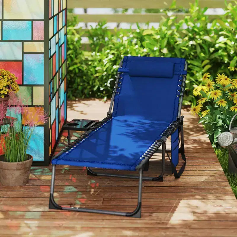 Outsunny Chaise longue pliante de bronzage extérieure avec dossier réglable 5 niveaux, table latérale, oreiller, poche pour cour, plage, piscine