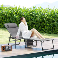 Outsunny Chaise longue pliante de bronzage extérieure avec dossier réglable 5 niveaux, table latérale, oreiller, poche pour cour, plage, piscine