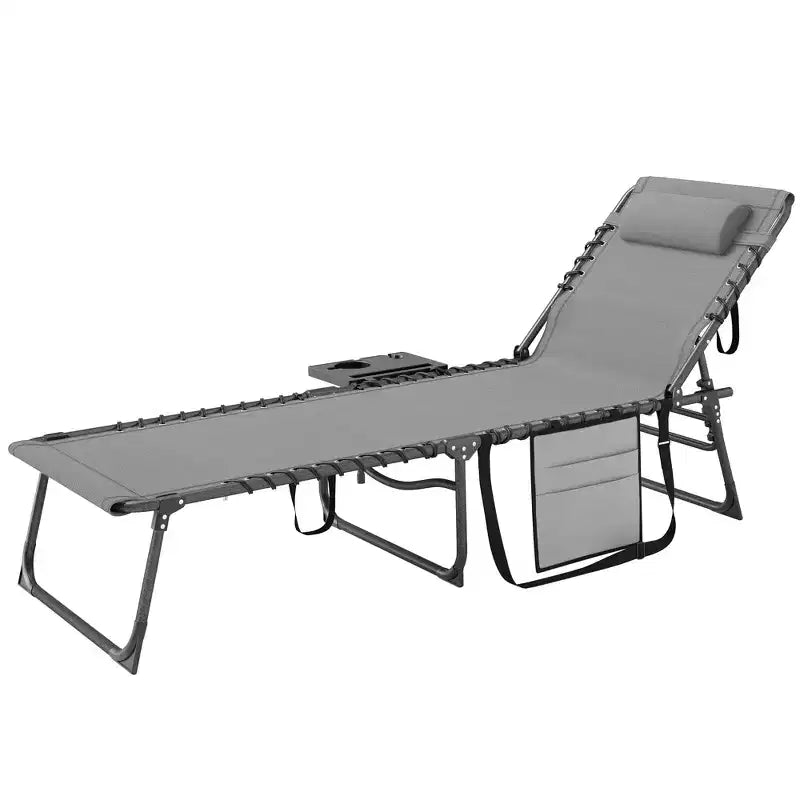 Outsunny Chaise longue pliante de bronzage extérieure avec dossier réglable 5 niveaux, table latérale, oreiller, poche pour cour, plage, piscine