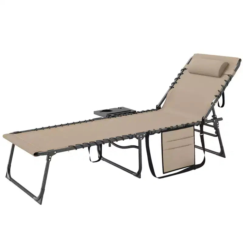 Outsunny Chaise longue pliante de bronzage extérieure avec dossier réglable 5 niveaux, table latérale, oreiller, poche pour cour, plage, piscine
