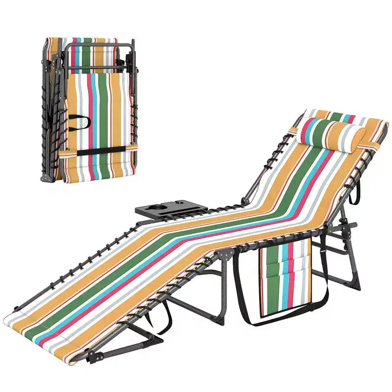 Outsunny Chaise longue pliante de bronzage extérieure avec dossier réglable 5 niveaux, table latérale, oreiller, poche pour cour, plage, piscine