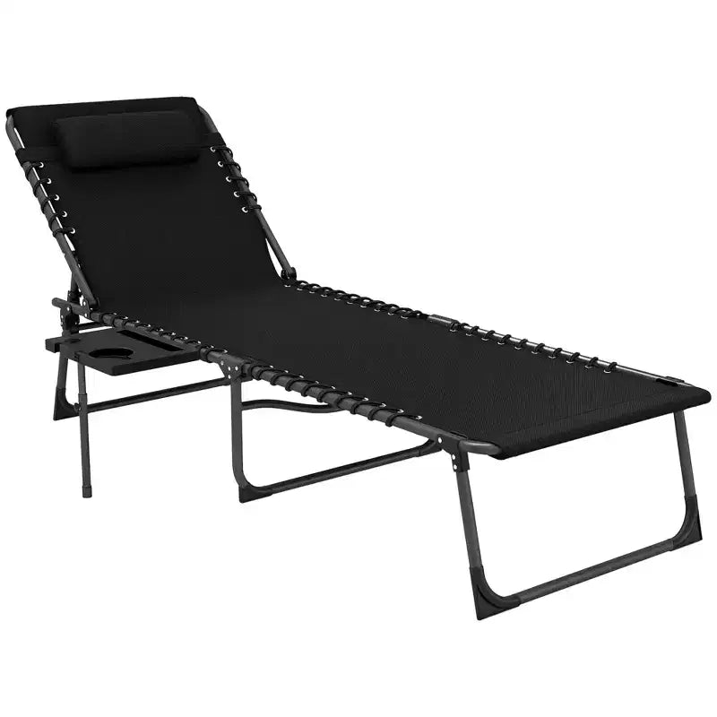 Outsunny Chaise longue pliante de bronzage extérieure avec dossier réglable 5 niveaux, table latérale, oreiller, poche pour cour, plage, piscine