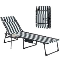 Outsunny Chaise longue pliante de bronzage extérieure avec dossier réglable 5 niveaux, table latérale, oreiller, poche pour cour, plage, piscine