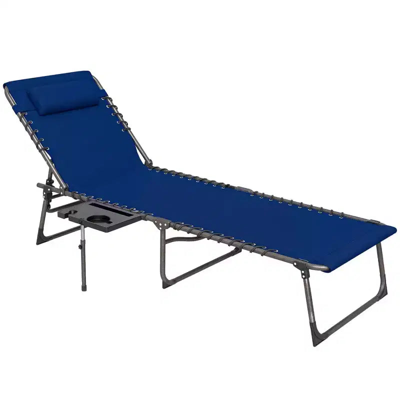 Outsunny Chaise longue pliante de bronzage extérieure avec dossier réglable 5 niveaux, table latérale, oreiller, poche pour cour, plage, piscine