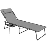 Outsunny Chaise longue pliante de bronzage extérieure avec dossier réglable 5 niveaux, table latérale, oreiller, poche pour cour, plage, piscine