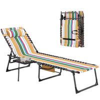 Outsunny Chaise longue pliante de bronzage extérieure avec dossier réglable 5 niveaux, table latérale, oreiller, poche pour cour, plage, piscine