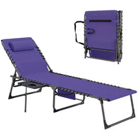 Outsunny Chaise longue pliante de bronzage extérieure avec dossier réglable 5 niveaux, table latérale, oreiller, poche pour cour, plage, piscine