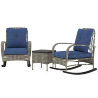 Outsunny Ensemble de mobilier de patio 3 pièces - Chaises à bascule en résine tressée avec table basse, coussins, ensemble bistro d'extérieur pour porche, jardin