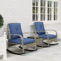Outsunny Ensemble de mobilier de patio 3 pièces - Chaises à bascule en résine tressée avec table basse, coussins, ensemble bistro d'extérieur pour porche, jardin
