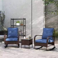 Outsunny Ensemble de mobilier de patio 3 pièces - Chaises à bascule en résine tressée avec table basse, coussins, ensemble bistro d'extérieur pour porche, jardin