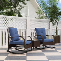 Outsunny Ensemble de mobilier de patio 3 pièces - Chaises à bascule en résine tressée avec table basse, coussins, ensemble bistro d'extérieur pour porche, jardin