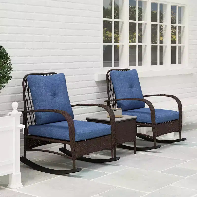 Outsunny Ensemble de mobilier de patio 3 pièces - Chaises à bascule en résine tressée avec table basse, coussins, ensemble bistro d'extérieur pour porche, jardin