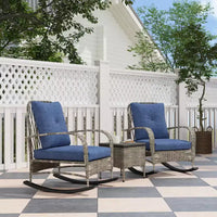 Outsunny Ensemble de mobilier de patio 3 pièces - Chaises à bascule en résine tressée avec table basse, coussins, ensemble bistro d'extérieur pour porche, jardin
