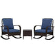 Outsunny 3 Pieces Patio Furniture Set, Wicker Rocking Chairs with Coffee Table, Cushions, Outdoor Bistro Set for Porch, Garden