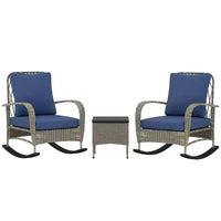 Outsunny Ensemble de mobilier de patio 3 pièces - Chaises à bascule en résine tressée avec table basse, coussins, ensemble bistro d'extérieur pour porche, jardin