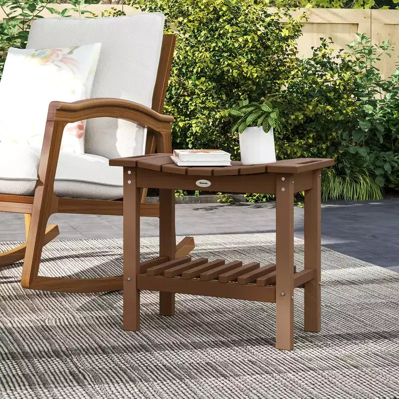 Outsunny Table d'appoint extérieure à 2 niveaux, banc de douche résistant aux intempéries avec poignées, patins antidérapants