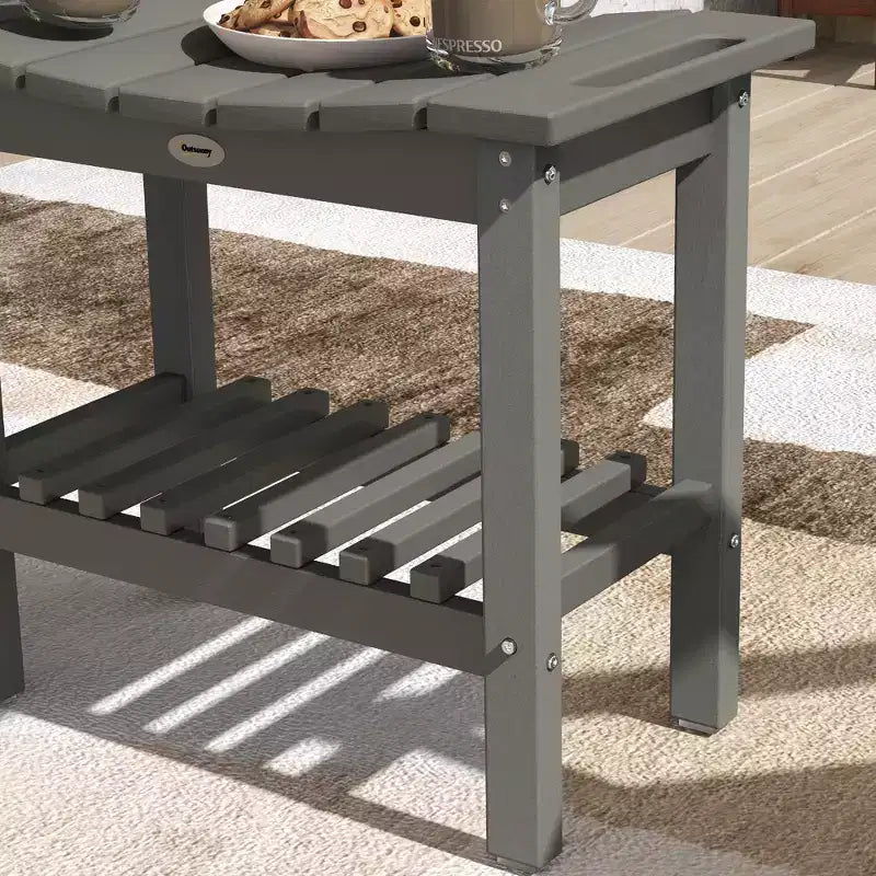 Outsunny Table d'appoint extérieure à 2 niveaux, banc de douche résistant aux intempéries avec poignées, patins antidérapants