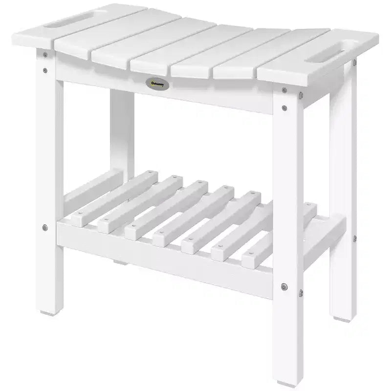 Outsunny Table d'appoint extérieure à 2 niveaux, banc de douche résistant aux intempéries avec poignées, patins antidérapants