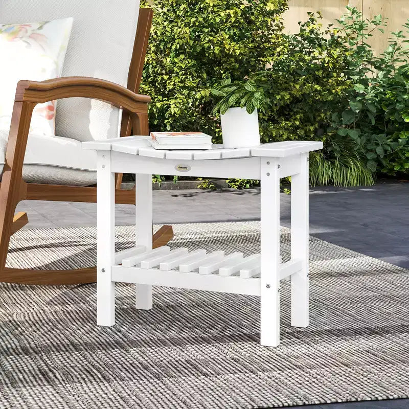 Outsunny Table d'appoint extérieure à 2 niveaux, banc de douche résistant aux intempéries avec poignées, patins antidérapants