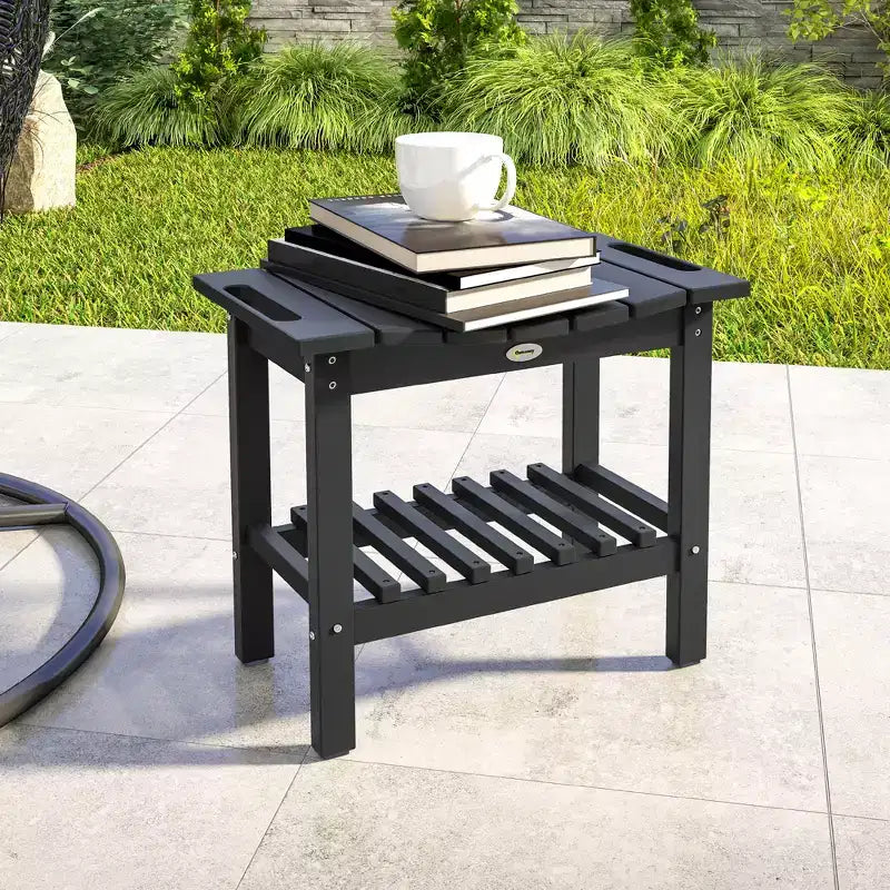 Outsunny Table d'appoint extérieure à 2 niveaux, banc de douche résistant aux intempéries avec poignées, patins antidérapants