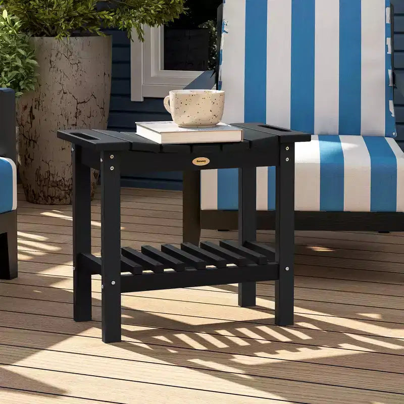 Outsunny Table d'appoint extérieure à 2 niveaux, banc de douche résistant aux intempéries avec poignées, patins antidérapants