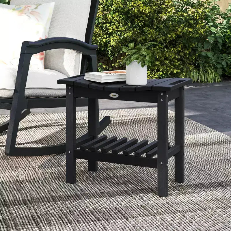 Outsunny Table d'appoint extérieure à 2 niveaux, banc de douche résistant aux intempéries avec poignées, patins antidérapants