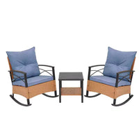 EROMMY Ensemble bistro 3 pièces, chaises à bascule d'extérieur en résine tressée PE avec coussins et table basse, ensemble de chaises à bascule de terrasse pour porche et arrière-cour