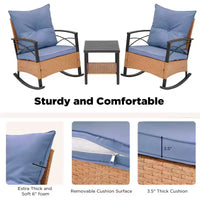 EROMMY Ensemble bistro 3 pièces, chaises à bascule d'extérieur en résine tressée PE avec coussins et table basse, ensemble de chaises à bascule de terrasse pour porche et arrière-cour