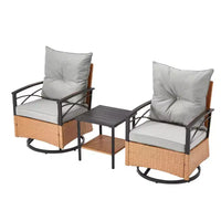 EROMMY Ensemble bistro 3 pièces, chaises à bascule d'extérieur en résine tressée PE avec coussins et table basse, ensemble de chaises à bascule de terrasse pour porche et arrière-cour