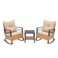 EROMMY Ensemble bistro 3 pièces, chaises à bascule d'extérieur en résine tressée PE avec coussins et table basse, ensemble de chaises à bascule de terrasse pour porche et arrière-cour
