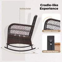 EROMMY Ensemble bistro 3 pièces, chaises à bascule d'extérieur en résine tressée PE avec coussins et table basse, ensemble de chaises à bascule de terrasse pour porche et arrière-cour