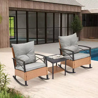EROMMY Ensemble bistro 3 pièces, chaises à bascule d'extérieur en résine tressée PE avec coussins et table basse, ensemble de chaises à bascule de terrasse pour porche et arrière-cour