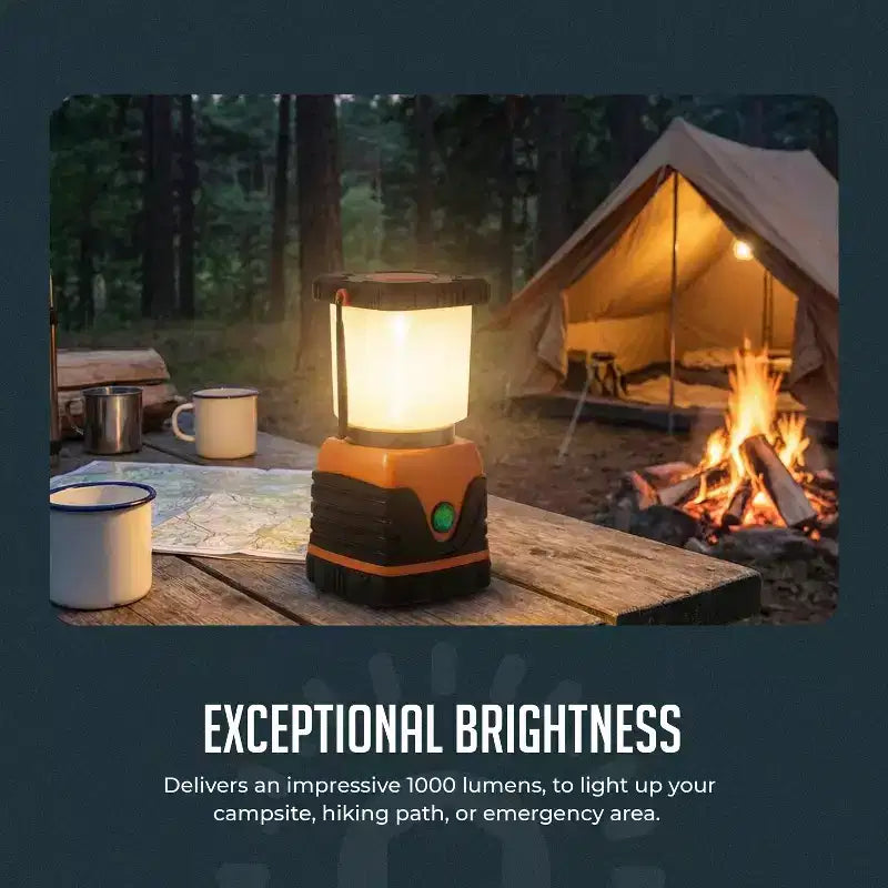 Lanterne de camping LED ultra-lumineuse 1000LM, alimentée par batterie, 4 modes d'éclairage, résistante à l'eau avec crochet de suspension et longue autonomie