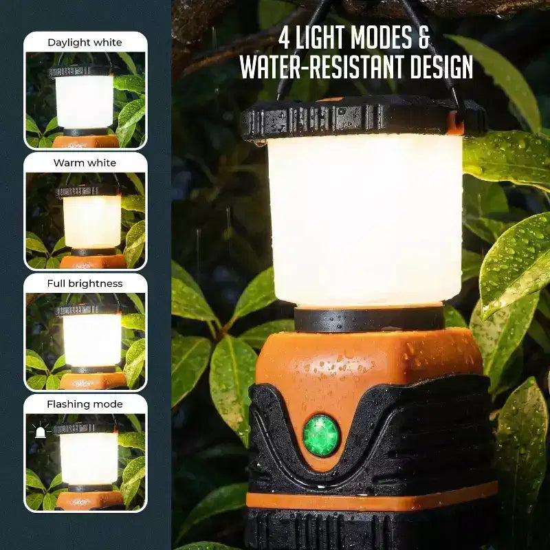 Lanterne de camping LED ultra-lumineuse 1000LM, alimentée par batterie, 4 modes d'éclairage, résistante à l'eau avec crochet de suspension et longue autonomie