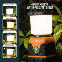 Lanterne de camping LED ultra-lumineuse 1000LM, alimentée par batterie, 4 modes d'éclairage, résistante à l'eau avec crochet de suspension et longue autonomie