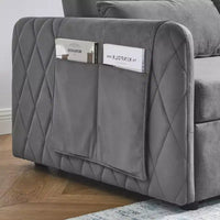 MAYEERTY 55 Canapé-Lit Convertible Moderne en Velours, Causeuse avec 2 Poches Accoudoirs Détachables, Lit Extensible, 2 Coussins, Dossier Réglable, Accoudoirs Grille