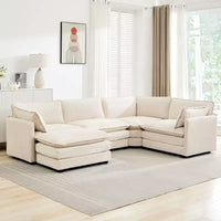 HYLEORY - Canapé d'angle modulaire moderne en velours côtelé de 287 x 201 cm avec pouf et canapé en forme de U à 5 places