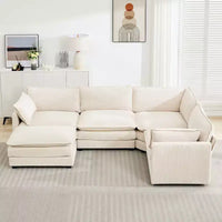HYLEORY - Canapé d'angle modulaire moderne en velours côtelé de 287 x 201 cm avec pouf et canapé en forme de U à 5 places