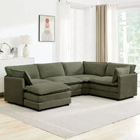 HYLEORY - Canapé d'angle modulaire moderne en velours côtelé de 287 x 201 cm avec pouf et canapé en forme de U à 5 places