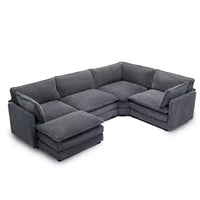 HYLEORY - Canapé d'angle modulaire moderne en velours côtelé de 287 x 201 cm avec pouf et canapé en forme de U à 5 places