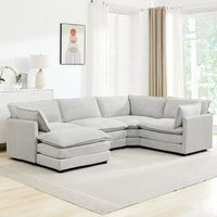 HYLEORY - Canapé d'angle modulaire moderne en velours côtelé de 287 x 201 cm avec pouf et canapé en forme de U à 5 places
