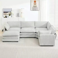 HYLEORY - Canapé d'angle modulaire moderne en velours côtelé de 287 x 201 cm avec pouf et canapé en forme de U à 5 places