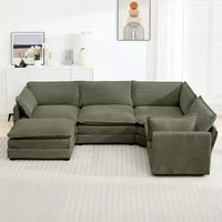 HYLEORY - Canapé d'angle modulaire moderne en velours côtelé de 287 x 201 cm avec pouf et canapé en forme de U à 5 places