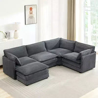 HYLEORY - Canapé d'angle modulaire moderne en velours côtelé de 287 x 201 cm avec pouf et canapé en forme de U à 5 places