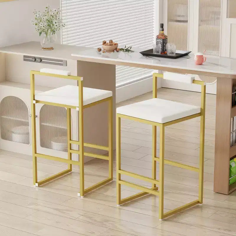 Tabourets de bar rembourrés en velours MAYEERTY, lot de 2, chaises de salle à manger d'intérieur modernes hauteur comptoir, or blanc crème