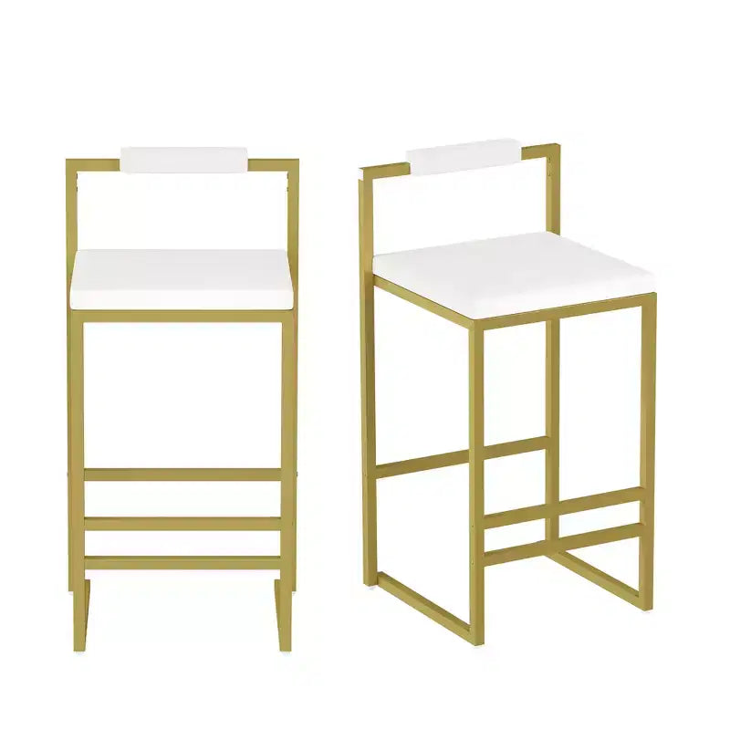 Tabourets de bar rembourrés en velours MAYEERTY, lot de 2, chaises de salle à manger d'intérieur modernes hauteur comptoir, or blanc crème