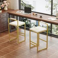 Tabourets de bar rembourrés en velours MAYEERTY, lot de 2, chaises de salle à manger d'intérieur modernes hauteur comptoir, or blanc crème
