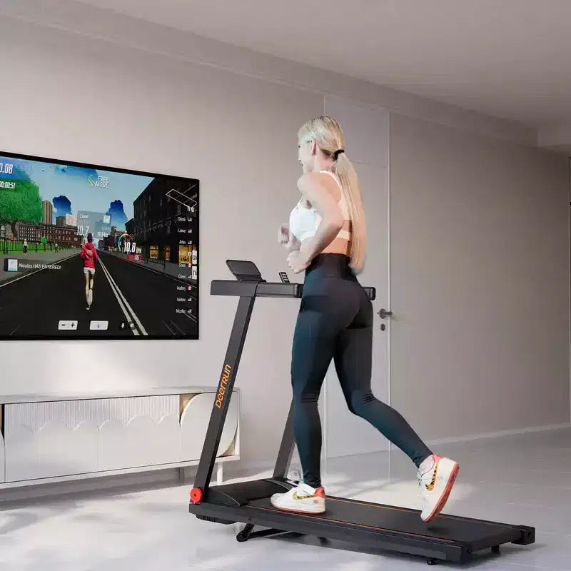 Tapis de course pliable intelligent DeerRun A1 Ultra, inclinaison de 6 %, 0,6-7,5 mph, ceinture de 39,37 x 16,53 pouces